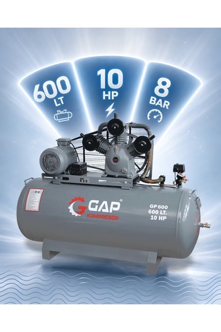 GAP KOMPRESÖR Hava Kompresörü Pistonlu 600 Lt 3 Kafa 8 Bar 10 Hp