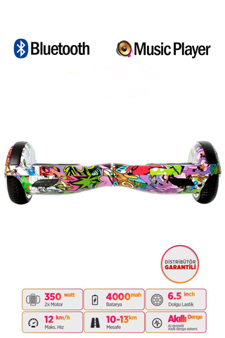 CityMate Elektrikli Kaykay Hoverboard Bluetooth Hoparlörlü 6.5 İnç Grafiti D04