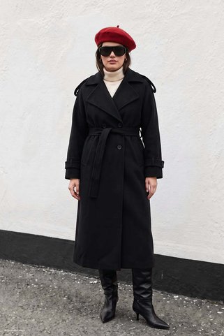 Sateen Uzun Kaban - Siyah