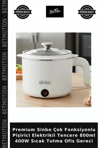 Betmotion Premium Sinbo Çok Fonksiyonlu Pişirici Elektrikli Tencere 800ml 400W Sıcak Tutma Ofis Gereci