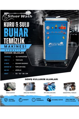 Silver Wash SilverWash SW OP/02 Profesyonel Otomatik Sulu&Kuru Buharlı Temizlik Makinesi | Oto Detay, Motor Temizligi, Dış Yıkama, Mekanik Temizliği,PPF Kaplama uygulaması