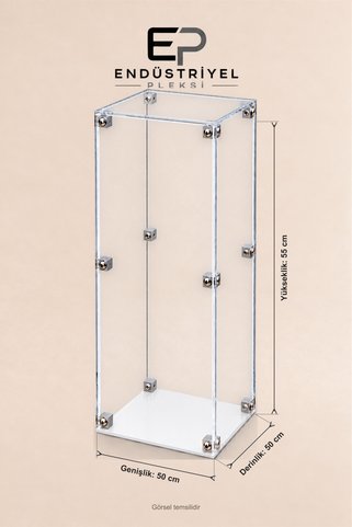 ep endustriyel pleksi 15x45x45 cm Dikey Şeffaf Pleksi Display Box Premium Vitrin Ürün Sergileme Kutusu Mavi Taban