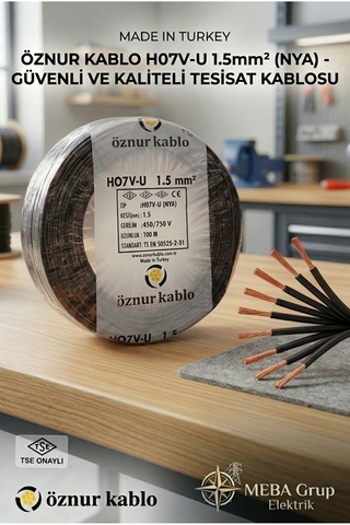 ÖZNUR 1.5 mm² NYA Tek Damar Kablo Siyah (100 Metre)