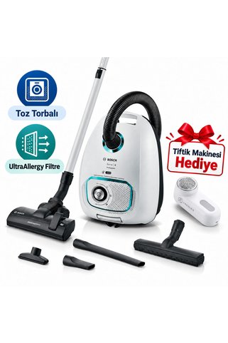 Bosch Serie 4 ProHygienic Toz Torbalı Elektrikli Süpürge Beyaz Tiftik Makinesi hediye(Onerous)