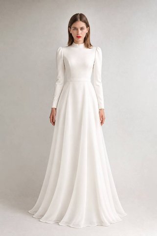 bontesel Krep Şifon Söz Elbisesi Nişan Elbisesi Nikah Elbisesi Modest Söz Nişan Elbisesi