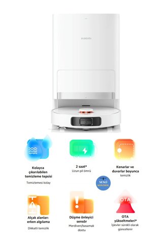 Xiaomi Yüksekgüç 6000PA Otomatik Paspas Yıkama ve Halı Tanıma Özellikli Çöp Istasyonlu Akıllı Robot Süpürge, Uygulama Üzerinden Kontrol + Tiftik Cihazı (Onerous)