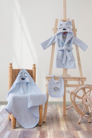Cotton Box Bebek Bornoz Seti Bear Mavi