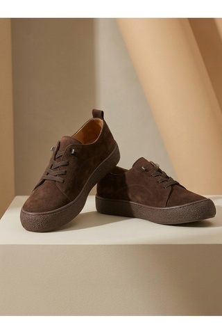 Deripabuc Hakiki Deri Kahverengi Süet Kadın Deri Sneaker DP87-0185