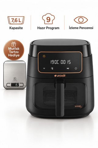 Arçelik Gurmefry XXL Airfryer 7,6 L Kapasite 9 Hazır Program Mutfak Tartısı Hediye