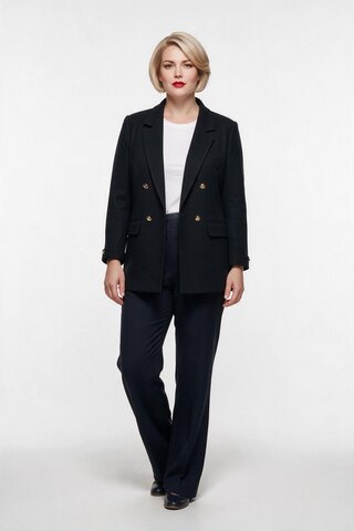 Ekol Bb Kadın Büyük Beden Kruvaze Yaka Düğmeli Blazer Ceket