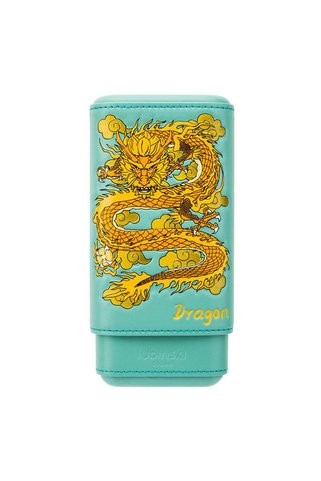 Lubinski Special Edt. Elegant Dragon Gerçek Deri Üçlü Sedirli Puro Kılıfı - Turkuaz(52 Ring)
