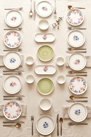 Kitchen Life 22 Parça 12 Kişilik Flora Stackable Kahvaltı Takımı Kahvaltılık Sunum Seti