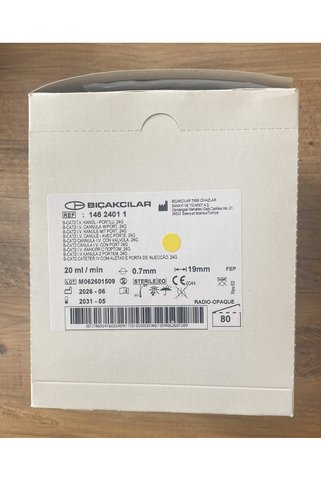 Bıçakçılar SARI İNTRAKET(ANJIOKAT-BRANUL) STERİL PAKET (80 ADET)(24 G-0,7*19 MM) ,AKIŞ:20ML/DK
