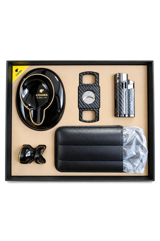 Parmida Cohiba Siyah Karbon Desenli Beşli Puro Aksesuar Seti CSTG034