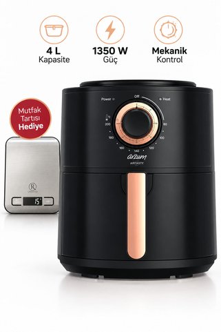 Arzum Airtasty Black Copper Airfryer 4 L Kapasite 1350 W Güç Mutfak Tartısı Hediye