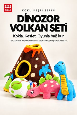 Gigwi Koku Keşfi Serisi Dinozor Volkan Seti – Sesli Peluş Köpek Oyuncağı, Küçük Irk ve Yavru Köpekler İçin İnteraktif Koku Keşfi ve Oyun