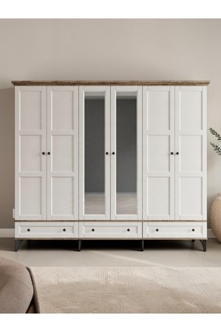 miracool Karin 6 Kapılı Dolap / Gardrop / %100 MDF / Çam-Aytaşı