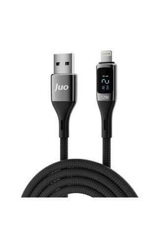 Juo 12W Dijital Led Ekranlı USB-A to Lightning iPhone iPad Örgülü Hızlı Şarj ve Data Kablosu 2 Metre