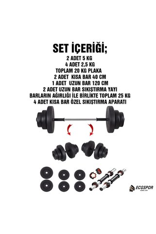 ECG Spor 25 Kg Halter Seti Ve Dambıl Seti Ağırlık Fitness Seti