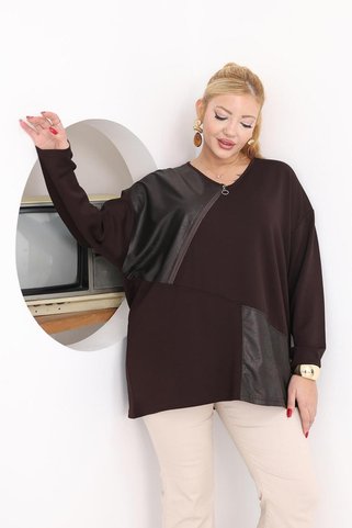 Siyezen Büyük Beden Oversize Fermuar Detaylı Tunik Bluz
