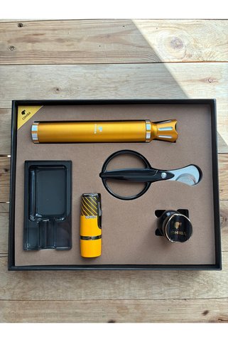 cohiba accessory Puro Seti İkonik Puro Çakmağı Punclı Metal Kesici tamamı metal Tüp ayaklık Özellikli Cam Küllük