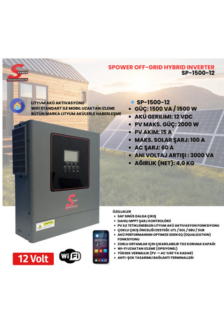 Spower SP-1500-12V 1.5kW (1500) MPPT Tam Sinüs Off-Grid Hybrid Akıllı İnverter