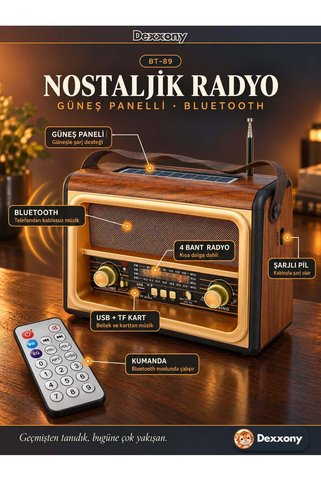 Dexxony Bluetooth Hoparlör Nostaljik Radyo Şarjlı USB TF Kart Girişli Retro Dekoratif Hediyelik