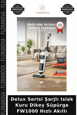 Floranova Delux Serisi Şarjlı Islak Kuru Dikey Süpürge FW1000 Hızlı Akıllı