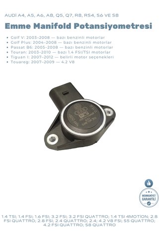 Volkswagen VW Golf Passat Touran Tiguan Emme Manifoldu Klape Konum Sensörü Potansiyometre 03C907386E
