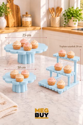MEGBUY Bebe Mavisi Bulut Cupcake Standı Seti 3 Parça – 25 cm ve 20 cm Tekli, 20 cm 3 Katlı Yenidoğan Kutlaması