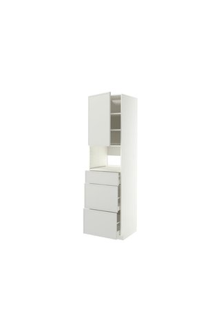 IKEA Açık Gri Ankastre Fırın ve Mikrodalga Boy Dolabı 60x60x220 cm, Tek Kapaklı, 3 Çekmeceli, Raflı