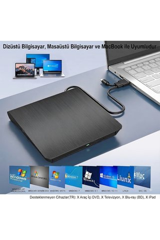 ACETECH Ultra İnce USB 3.0 Harici CD/DVD-RW Yazıcı ve Okuyucu (Taşınabilir Optik Sürücü)