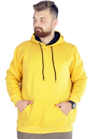 ModeXL Mode XL Erkek Sweatshirt Kapşonlu Pocket Basic 20562 Hardal