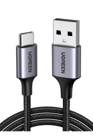 Ugreen 2.0 A USB-A & USB-C Örgülü Şarj ve Data Kablosu, 25 Santimetre, Siyah, 60124