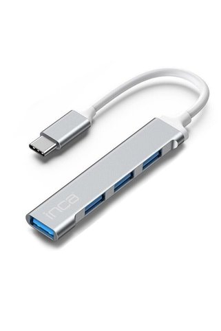 Inca IUSB-04TXT USB-C Hub, 4 Bağlantı Noktalı, 1x USB 3.0 + 3x USB 2.0, İnce Alüminyum Kasa