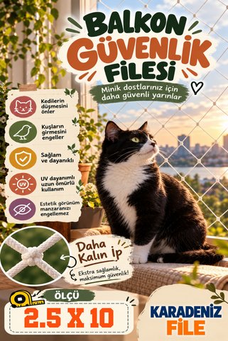 Karadeniz Dekor Ağları Balkon Filesi (KALIN - BEYAZ) 2.5 X 10 (kuş Filesi, Kedi Filesi, Kuş Ağı, Kuş Önleme Filesi)