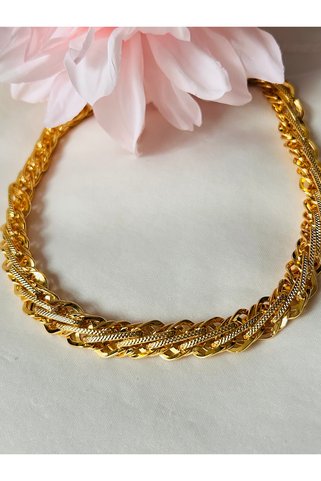 Adelya Luxe 22k Altın Renk Kaplama Hasır Kolye Örgü Model eşe anneye şık hediye