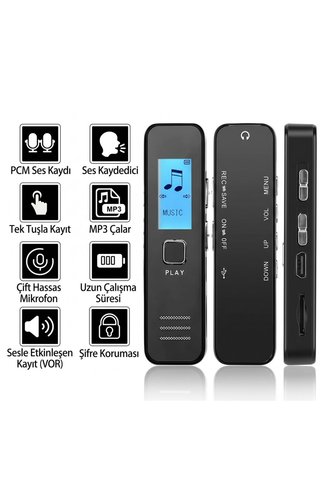 Marsilyan 64 GB Profesyonel Dijital Ses Kayıt Cihazı - Ses Sensörlü (VOR), Çift Mikrofonlu MP3 Çalar KB60-64