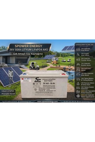 Spower 36 Volt 50Ah Bluetooth Kontrollü Prizmatik Hücreli LiFePO4 Akü