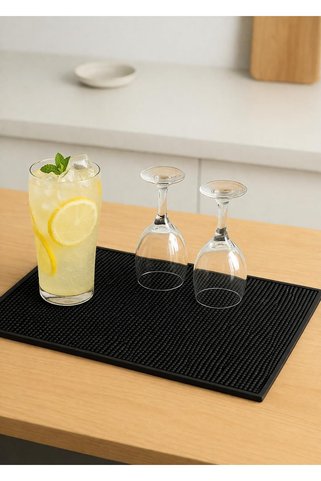 Ronanna Silikon Bar Matı, Siyah, Kaymaz Tezgah ve Bulaşık Kurutma Matı, 43x29 cm, Mutfak ve Bar için