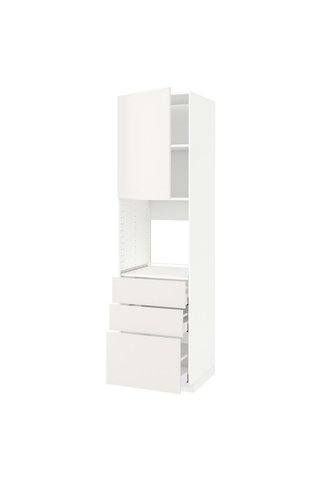 IKEA Beyaz Ankastre Fırın Boy Dolabı 60x60x220 cm, Tek Kapaklı, 3 Çekmeceli, Raflı