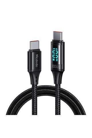 Juo 100W 5A QC4.0 Dijital Led Ekranlı E-Mark Çipli USB PD Type-C Hızlı Şarj ve Data Kablosu 1 Metre