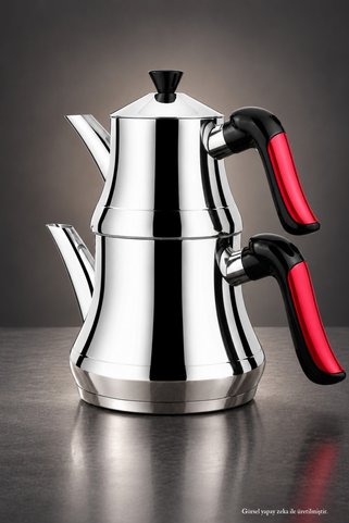 Lines Naz Kristal Serisi Paslanmaz Çelik Çaydanlık Orta Boy - Demlik 0,75 Litre Suluk 1,75 Litre