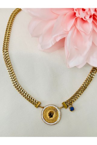 Adelya Luxe Ata liralı çelik kolye nazar boncuklu altın renk kadın kolye