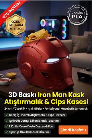 Jüjü Design JUJU DESIGN Kişiye Özel Iron Man Kask Atıştırmalık ve Cips Kasesi 24 cm 3D Baskı LED Hariç
