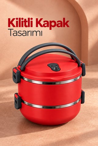 Eco Lounge Taşıma Saplı Çelik Hazneli Yemek Kabı İkili Sefer Tası