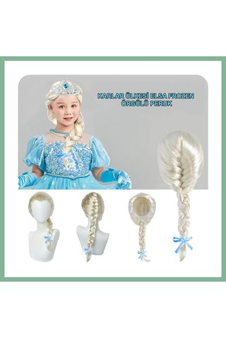 BŞK VİRGO Platin Altın Dore Renk Karlar Ülkesi Elsa Frozen Peruğu Çocuk Boy BSK2026