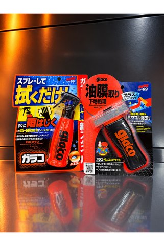 soft99 Glaco Deicer Cam Buz Çözücü Sprey + Glaco Glass Compound Roll On Cam Temizleyici ve Yağ Filmi Giderici Set
