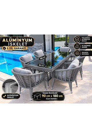SERCANGARDEN Linda Rattan Bahçe Balkon Yemek Takımk (Bambu rattan Galvaniz değildir Aliminyum kasadır)