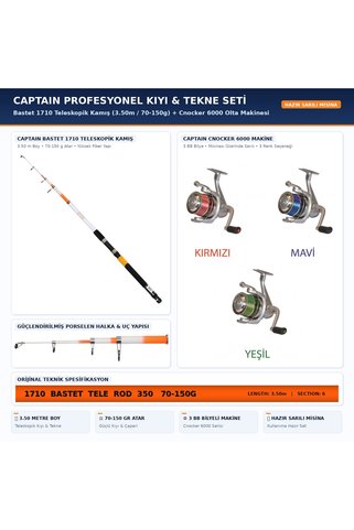CAPTAIN Fiber Kamış & Cnocker 6000 Kıyı ve Tekne Olta Seti